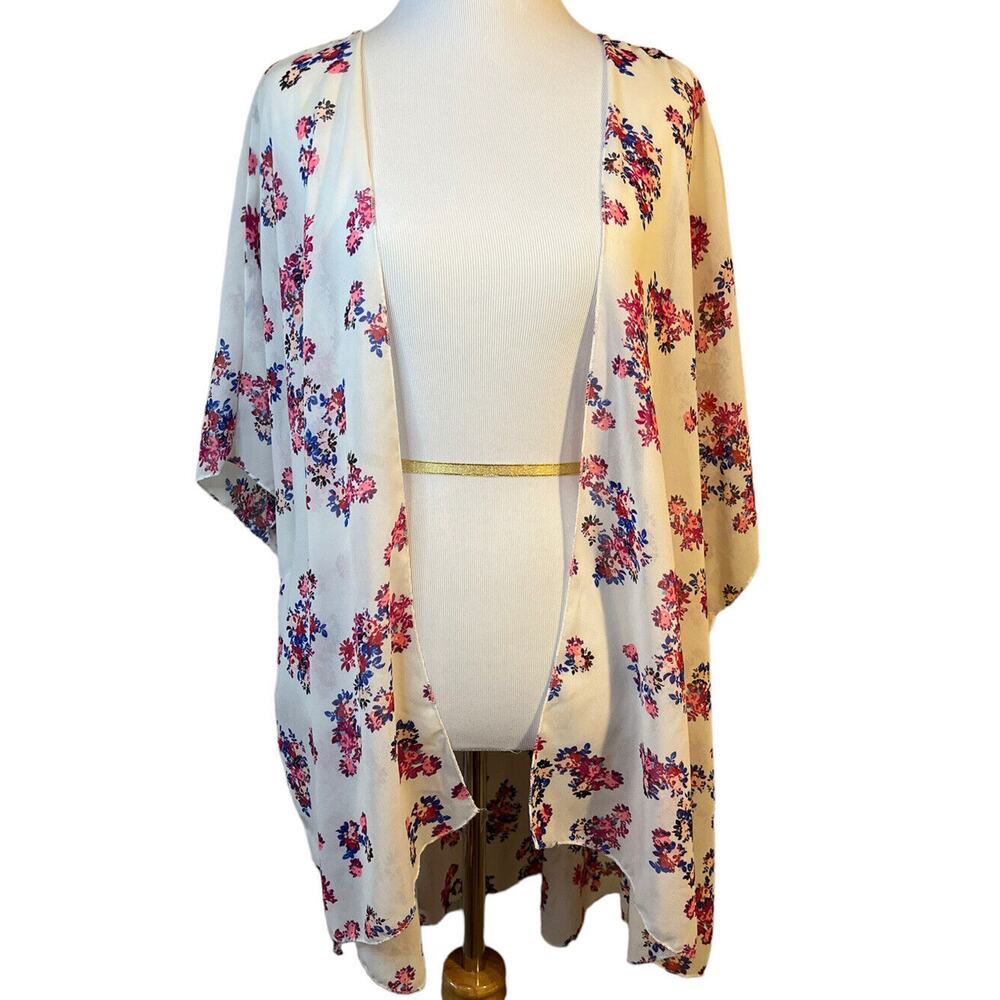 Oversized Kimono Top Womens Large White‎ Floral Pattern Boho